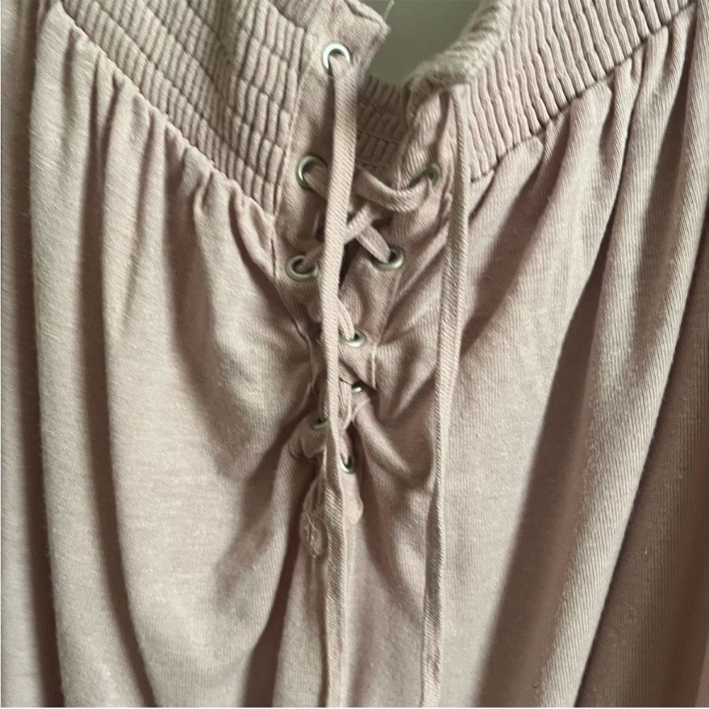 American Eagle shirt blush pink lace up off the shoulder flowy - Picture 5 of 10